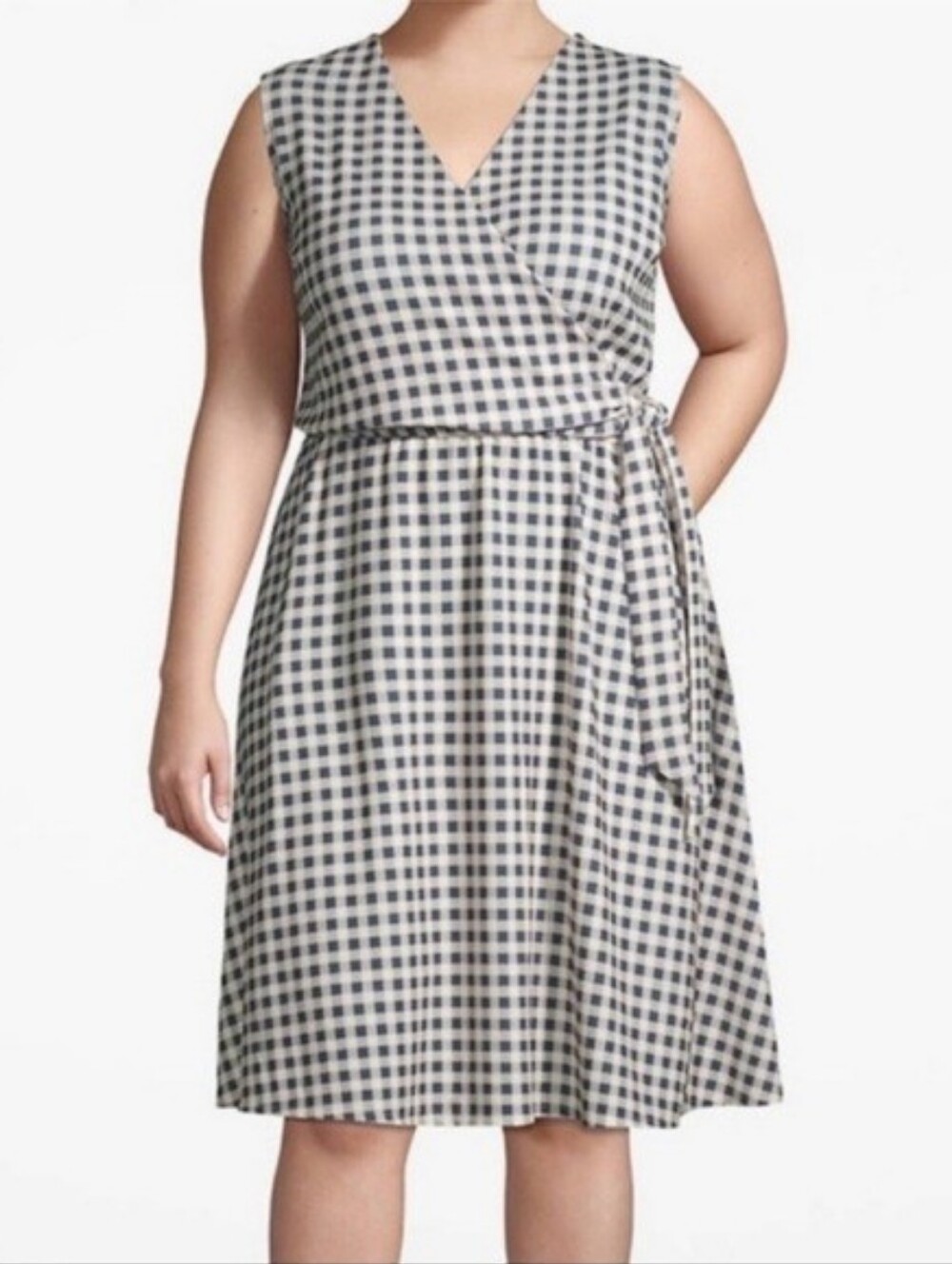 Lane Bryant Gray and White Gingham Wrap Dress